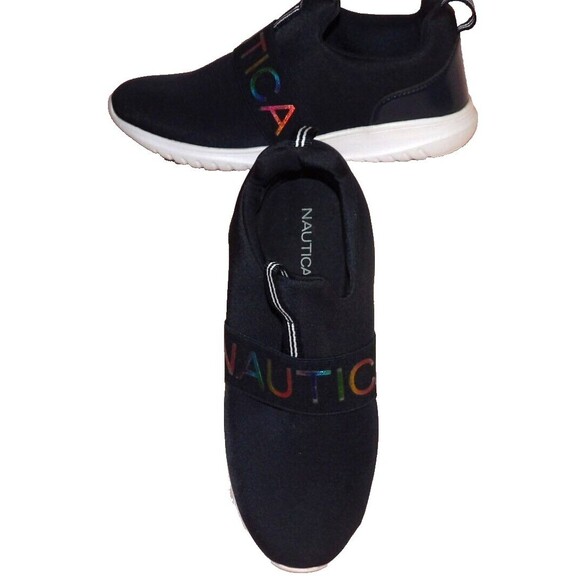 Nautica Navy Black Rainbow Slip On Size 5 Tennis Shoe Unisex Childrens Waffle - Picture 1 of 12